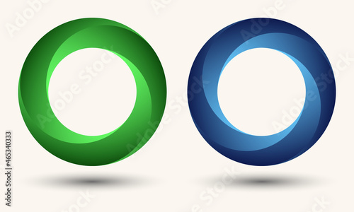 Colored circles with swirl segments. Abstract infinite circle green and blue color. Letter O symbol or icon or logo.
