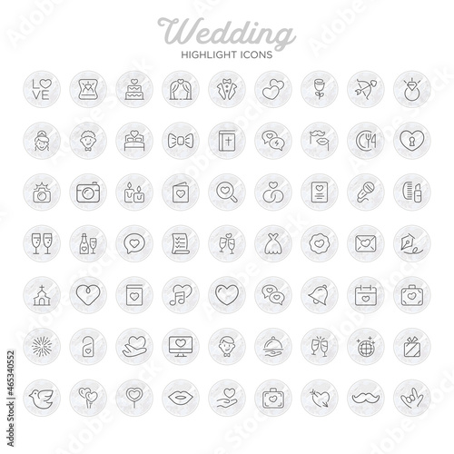 Instagram highlight cover icons isolated on white background. Set of wedding icons modern, simple, vectors for website design or mobile app. Vector Illustration