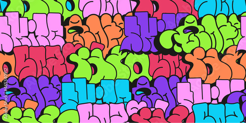 multicolored background, graffiti letters, bright colored inscriptions in the style of graffiti street art. jpg illustration seamless pattern