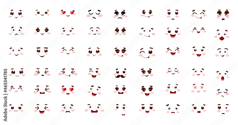 Fototapeta premium Collection of cute emoticons with different emotions. Smiles for use in apps, smartphones, and creating stickers.