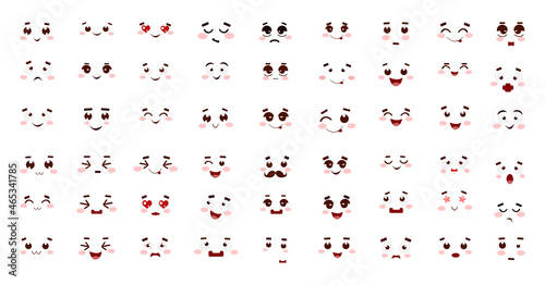 Collection of cute emoticons with different emotions. Smiles for use in apps, smartphones, and creating stickers.