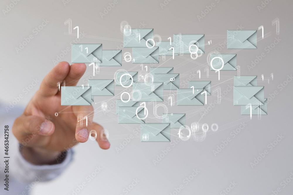 Approved email and spam message displayed on a futuristic interface Approved email and spam message displayed on a futuristic interface