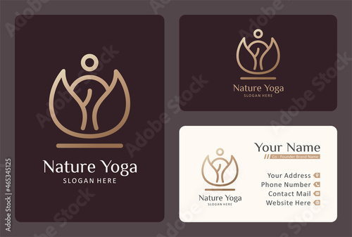 leaf yoga logo design with business card template.