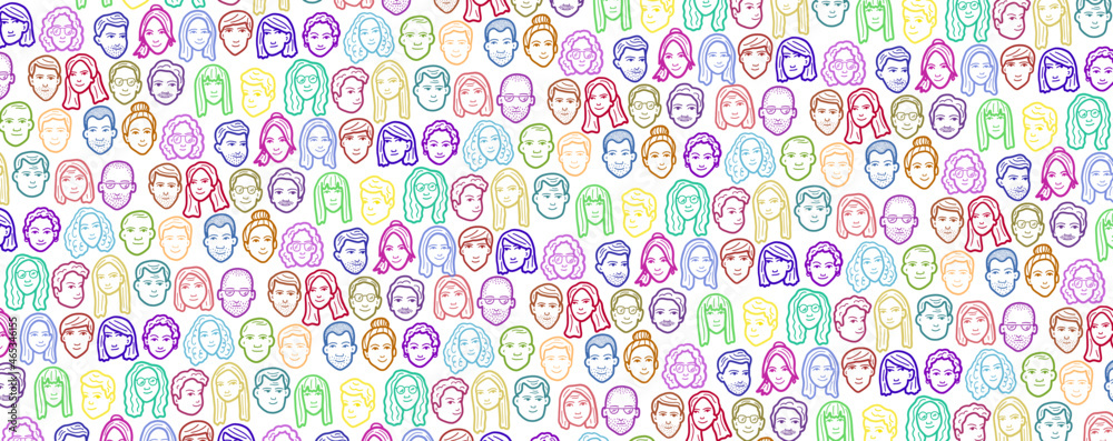 Portraits of various men and women. Crowd of people. Colorful vector illustration. All faces are editabled and isolated. Portraits of various men and women. Crowd of people. Colorful vector illustration. All faces are editabled and isolated.