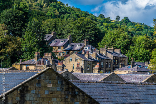 A view across the roof tops of Hebden Bridge, Yorkshire, UK in summertime photo