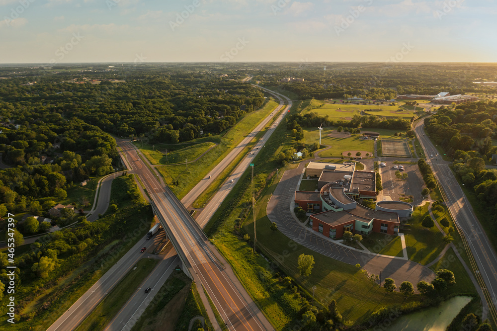 School and Overpass Over Highway