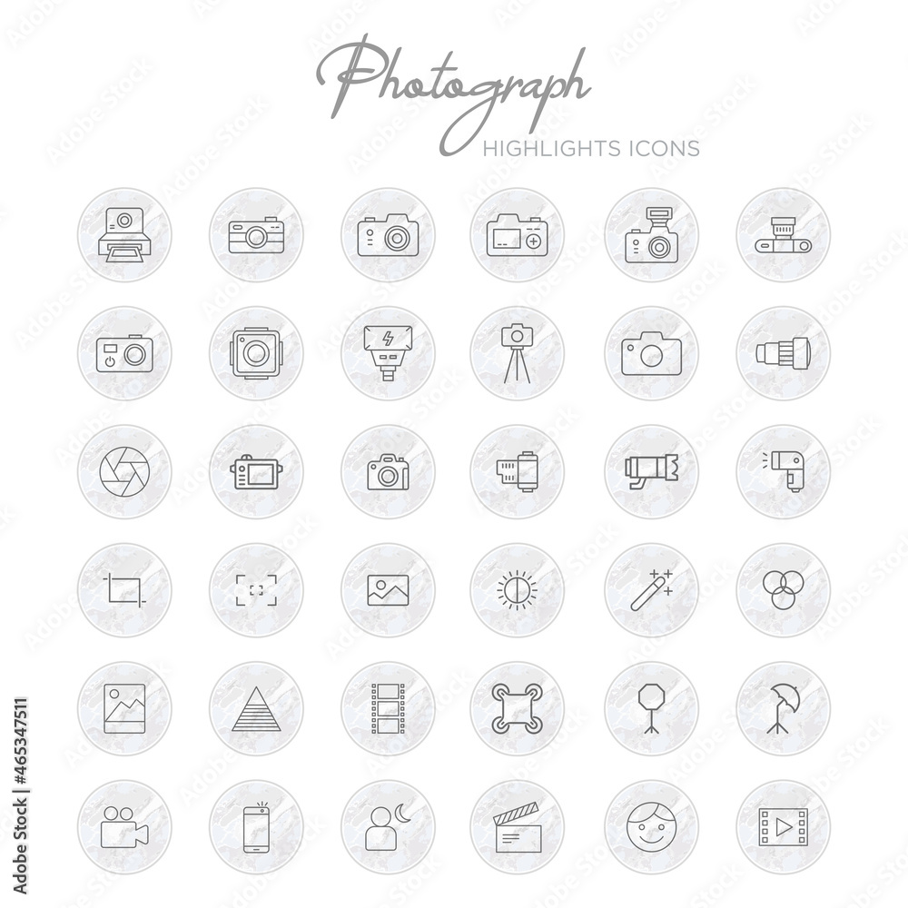 Instagram highlight cover icons isolated on white background. Photography  symbol modern, simple, vector, icon for highlight covers, website design or  mobile app. Vector Illustration Stock-Vektorgrafik | Adobe Stock