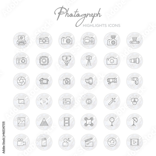 Instagram highlight cover icons isolated on white background. Photography  symbol modern, simple, vector, icon for highlight covers, website design or  mobile app. Vector Illustration Stock-Vektorgrafik | Adobe Stock