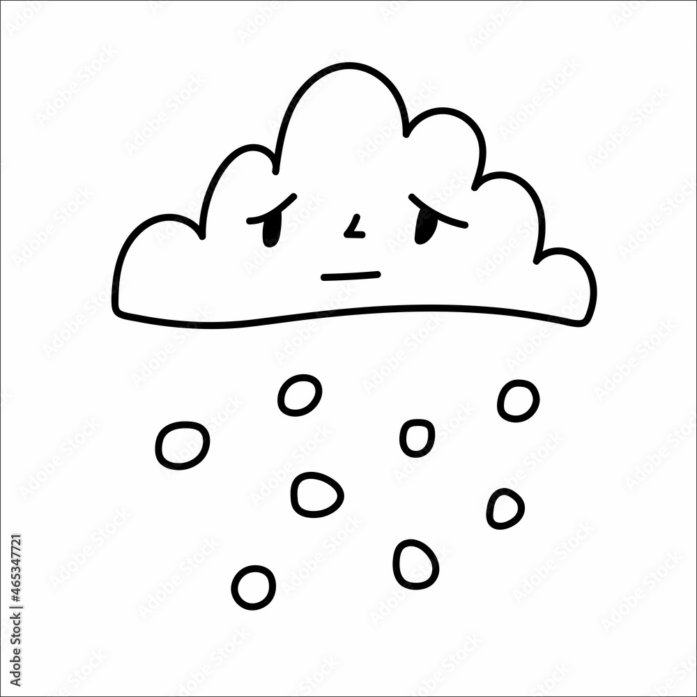 Sad snowy cloud doodle vector illustration. Hand drawing snow cloud with cute face. Sad snowy cloud doodle vector illustration. Hand drawing snow cloud with cute face.