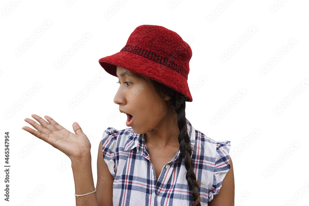 dark skinned asian woman feeling shocked, excited and happy, saying wow! on white background. This has clipping path. dark skinned asian woman feeling shocked, excited and happy, saying wow! on white background. This has clipping path.