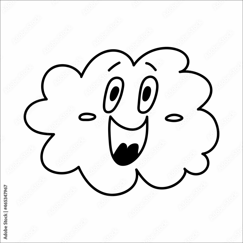 Happy cloud doodle illustration. Hand drawing fun cloud with cute smiling face. Happy cloud doodle illustration. Hand drawing fun cloud with cute smiling face.