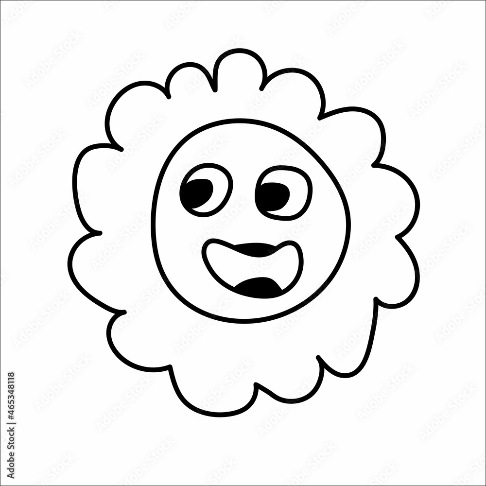 Happy sun with open mouth doodle illustration. Hand drawing sun with smiling face Happy sun with open mouth doodle illustration. Hand drawing sun with smiling face