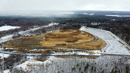 Alexandrov, Russia - 03 April 2021: Russian cities, bird's-eye view of garbage dump