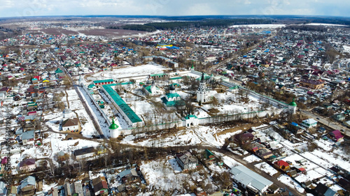 Alexandrov, Russia - 03 April 2021: Russian cities, Museum-Reserve Aleksandrovskaya Sloboda from a bird's-eye view