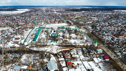 Alexandrov, Russia - 03 April 2021: Russian cities, Museum-Reserve Aleksandrovskaya Sloboda from a bird's-eye view