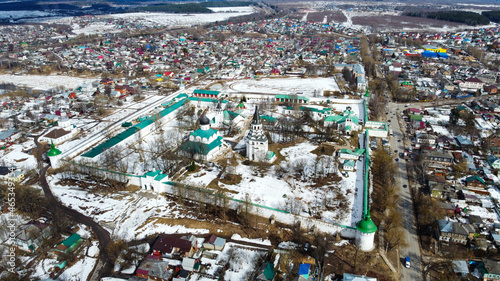 Alexandrov, Russia - 03 April 2021: Russian cities, Museum-Reserve Aleksandrovskaya Sloboda from a bird's-eye view