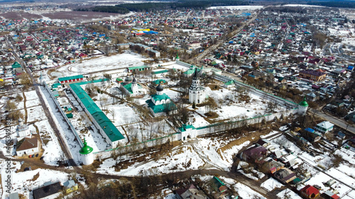 Alexandrov, Russia - 03 April 2021: Russian cities, Museum-Reserve Aleksandrovskaya Sloboda from a bird's-eye view