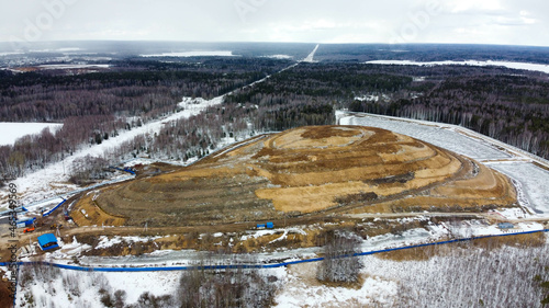 Alexandrov, Russia - 03 April 2021: Russian cities, bird's-eye view of garbage dump