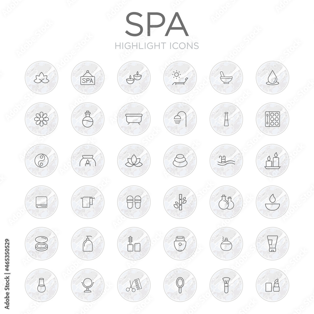 Set of spa icons isolated on white background. Healthcare symbol modern, simple, vector, icon for highlight covers, website design or mobile app. Vector Illustration