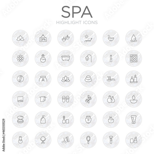Set of spa icons isolated on white background. Healthcare symbol modern, simple, vector, icon for highlight covers, website design or mobile app. Vector Illustration