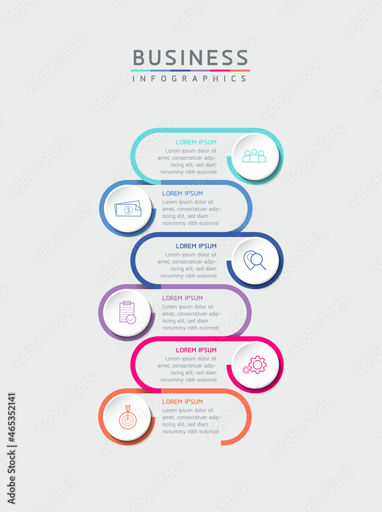Naklejka premium Vector illustration, infographics design, template, marketing, information, with 6 options or steps