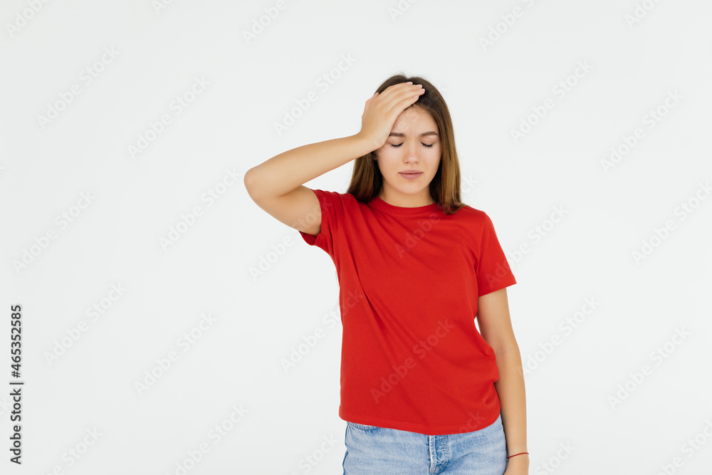 Young woman trying to remember something with face expression on her face Young woman trying to remember something with face expression on her face