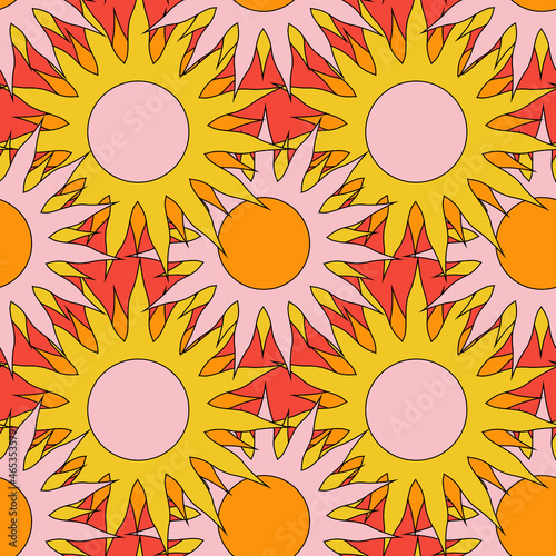 Esoteric sun multicolored seamless patten vector art.