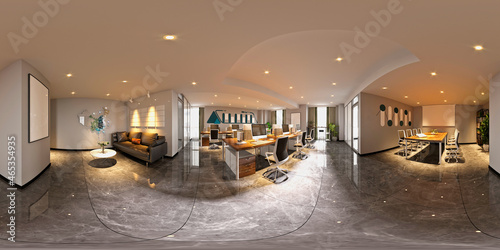 360 degrees office interior view, 3d render