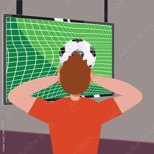 Man watch soccer on TV