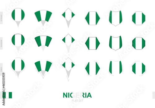 Collection of the Nigeria flag in different shapes and with three different effects.