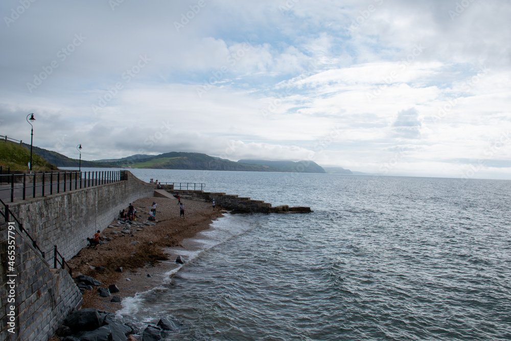 Coastal scenery on a cloudy morning at Lyme Regis, on the Jurassic Coast in Dorset, south England