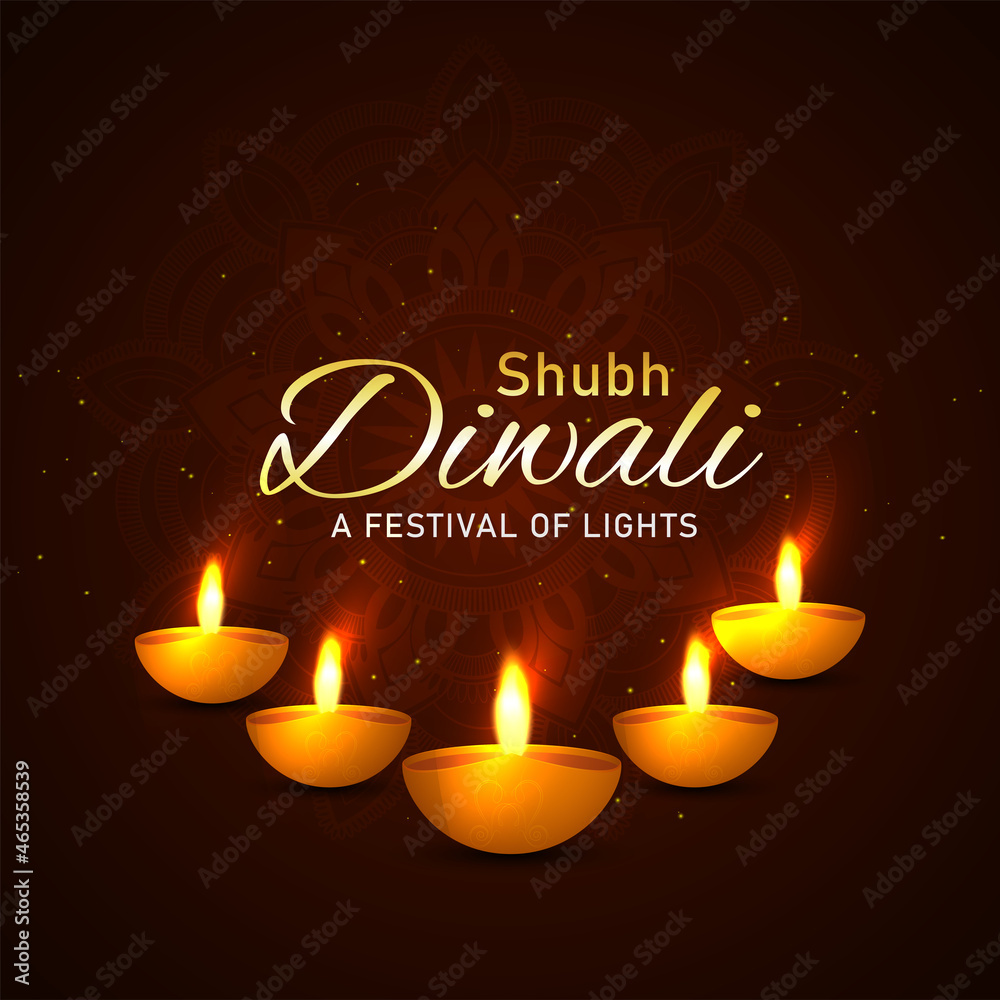 Happy diwali festival of light greeting card with diwali diya Happy diwali festival of light greeting card with diwali diya