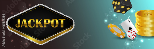 Casino gambling game with gold coin, chips, and dice