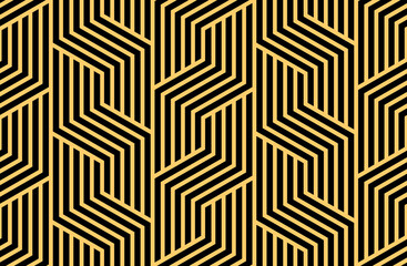 Rideaux Noir et or patrons Abstract geometric pattern with stripes, lines. Seamless vector background. Gold and black ornament. Simple lattice graphic design  © ELENA
