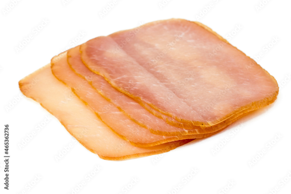 Raw ham isolated on white background