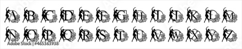 Ballet alphabet vector. Ballerina alphabets letter frame. Assorted initial letter A to Z. Ballet dance beautiful design template for stencil, paper craft, cutting, sticker and printing