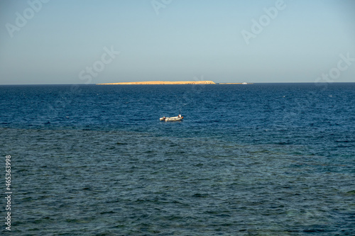 A lone zodiac boat in the Red Sea, Egypt © Rob