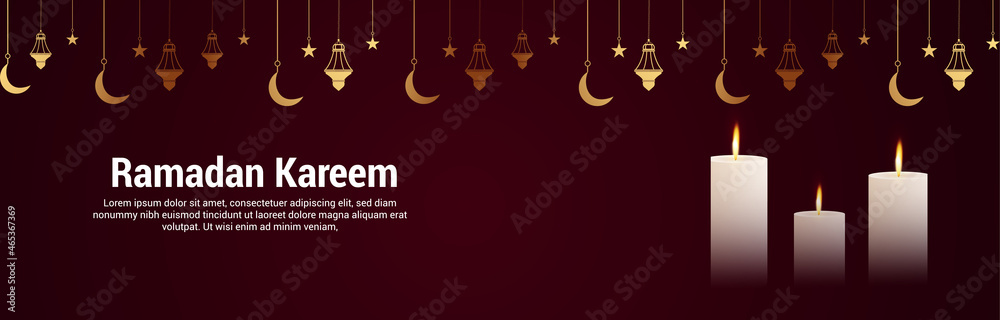 Naklejka premium Ramadan kareem realistic golden lantern and moon
