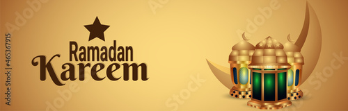 Ramadan kareem celebration banner with vector illustration of islamic lantern