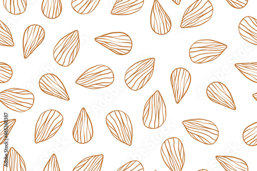 Seamless pattern of simple drawn almonds, color vector illustration