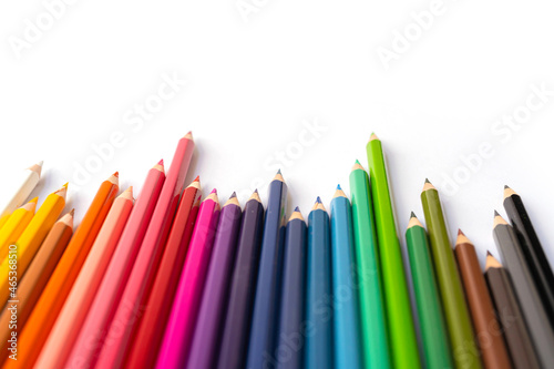 Colorful multicolored pencils on white background. Education, Business and finance concept with copy space. Art