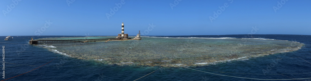 Daedalus Reef and lighthouse in the middle of the Red Sea