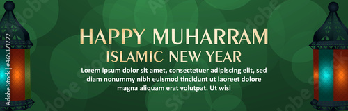 Realistic vector illustration of happy muharram celebration banner