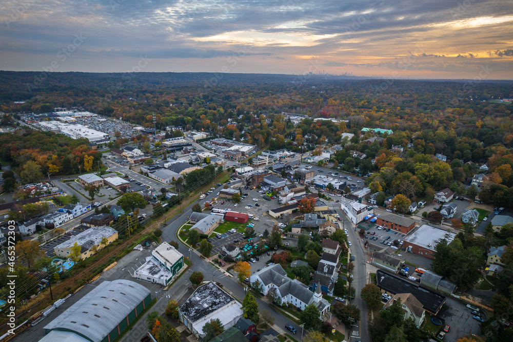 Aerial Autumn Sunset in Closter New Jersey 