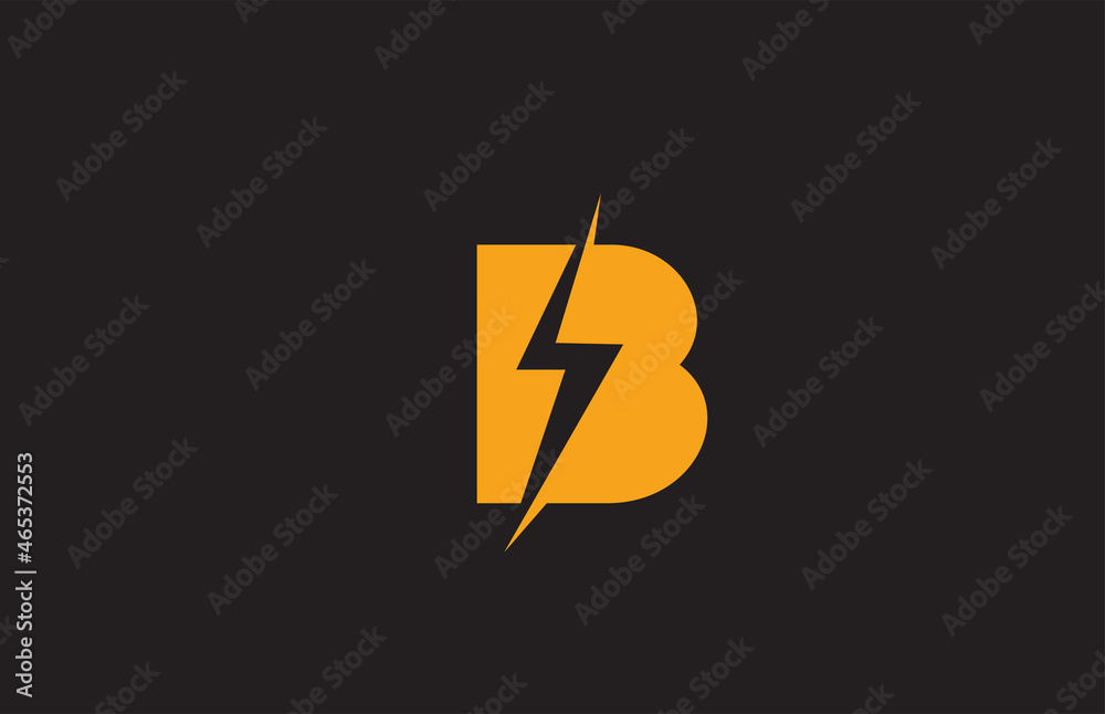 B yellow black alphabet letter logo icon. Electric lightning design for ...
