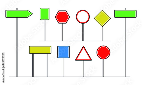 Road signs. Informational symbols, simplish shapes. Vector illustration on white background