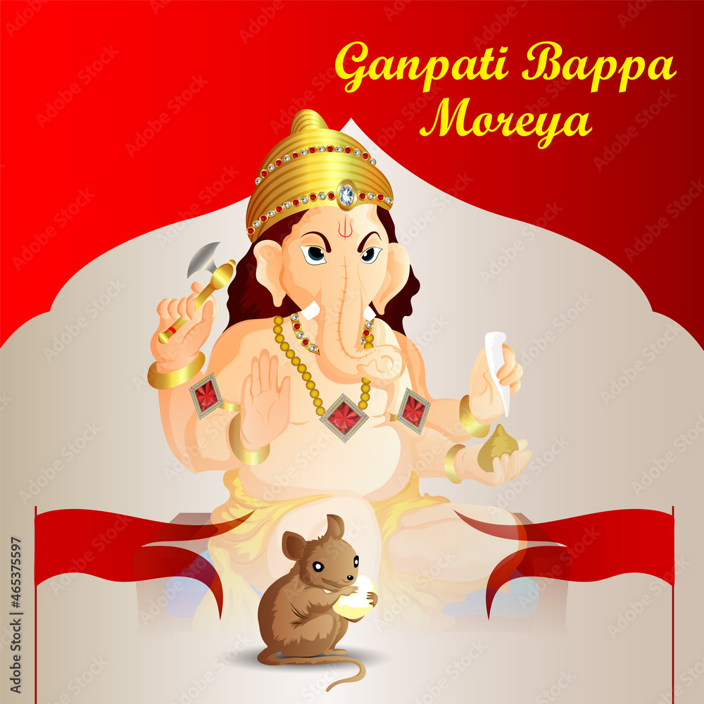Ganpati bappa moreya celebration background with vector illustration of  lord ganesh Stock Vector | Adobe Stock