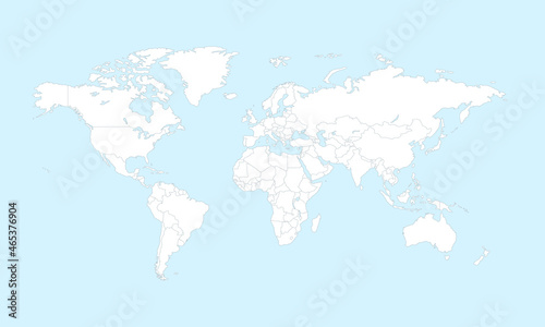 World map with countries borders outline.