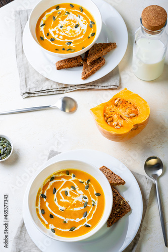 delicious pumpkin creamy soup puree
