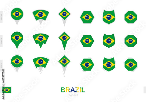 Collection of the Brazil flag in different shapes and with three different effects.